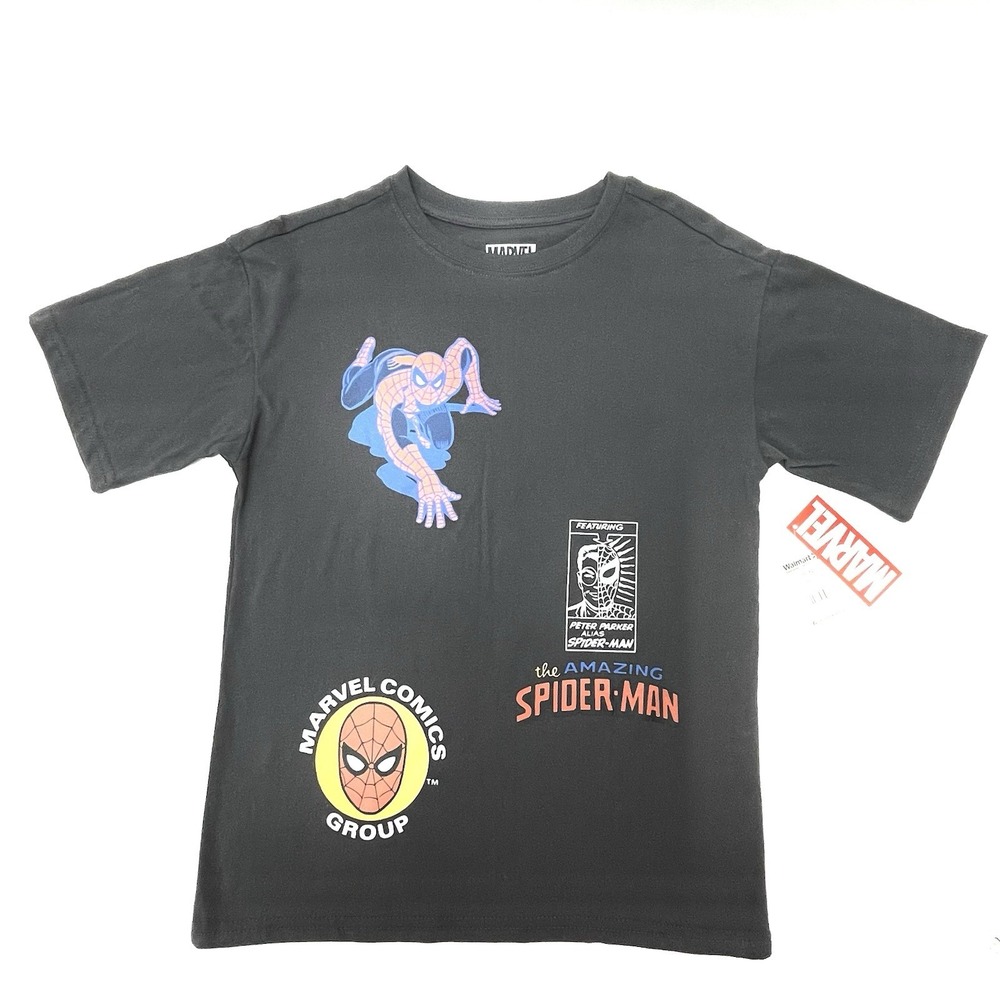NEW Marvel Spiderman Graphic T-Shirt Front & Back Youth Boys Size 10/12 NWT Gray